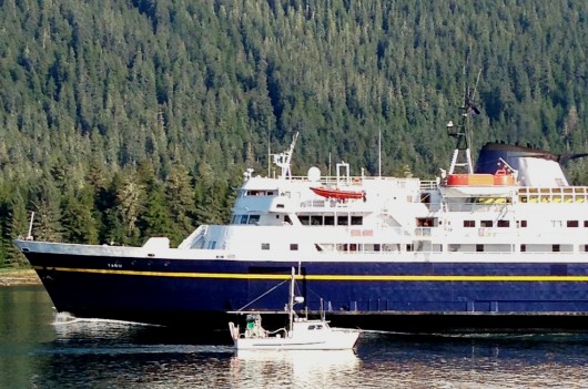 8-14-2003 The ferry Taku sails into the Wrangell Narrows on its way south. cropped