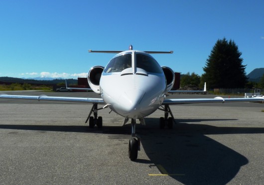 8-6-13 An Airlift Northwest Lear Jet waits for a medevac call at Juneau's airport.