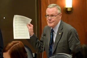 Senator Dennis Egan addressing the Senate earlier this session. Photo/KTOO Public Media