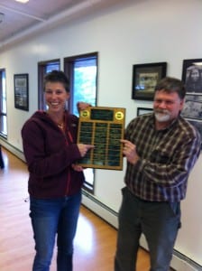 Tongass National Forest Silvicuturist Sheila Spores presents R.D. Parks with the 2013 silviculturist of the year award. (Photo courtesy of Carol Lagodich, USFS)