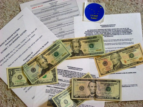 Petersburg voters face seven ballot measures in the Oct. 7 municipal election. Four propose changes to the senior citizen sales tax exemption. (Photo illustration/CoastAlaska News)