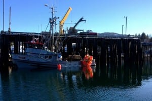 Fishermen move crab pots at Petersburg's crane dock. Photo/Angela Denning