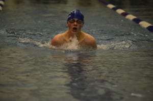 Ethan Kludt-Painter finishes 10th place in the boys 200 yard IM event. Photo/Doug Fleming