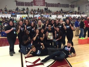 The PHS cheer squad holds the first place trophy at the Regions tournament. Photo courtesy of Veronica Maldonado.