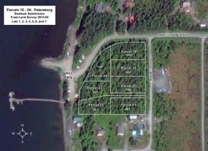 Petersburg is the sole bidder on the three uppermost parcels toward the top of this image. (Image from the Alaska Mental Health Trust Land Office).