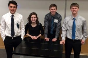 These four seniors competed at the AK State High School Science Symposium. (L-R) River Quitslund, Summer Morton, Kyle Hagerman, Ian Fleming. Photo courtesy of Joni Johnson