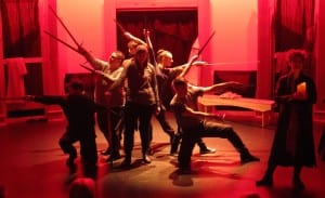 Henry V and Company are introduced by the play's Chorus. Photo courtesy of Carl Brodersen
