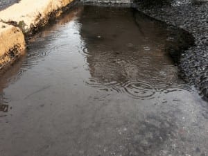 Puddles were prevalent throughout Petersburg in April. Photo/Angela Denning
