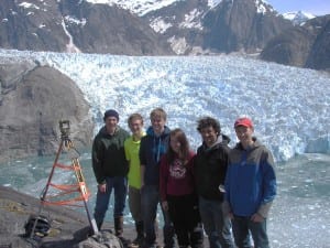 Kyle Hagerman, Skipper Erickson, Ian Fleming, Shalie Dahl, Aaron Murph and Chauncey Sandhofer surveyed the LeConte Glacier this month. (Photo courtesy of Victor Trautman)