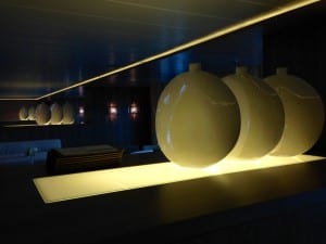 Ceramic sculptures highlight the yacht's dining room. Photo/Angela Denning