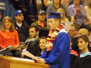 Valedictotian Kyle Hagerman tells his classmates not to be afraid of the open water. 