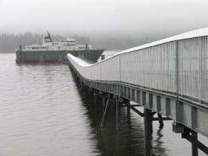 An Inter-Island Ferry Authority ship docks at the South Mitkof Ferry Terminal in 2007, when regular sailings took place. (Creative Commons photo by Ryan McFarland)