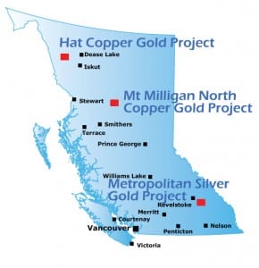 Doubleview Capital Corp.’s Hat mineral prospect is the northernmost of its mineral development sites. (Map courtesy Doubleview Capital Corp.)