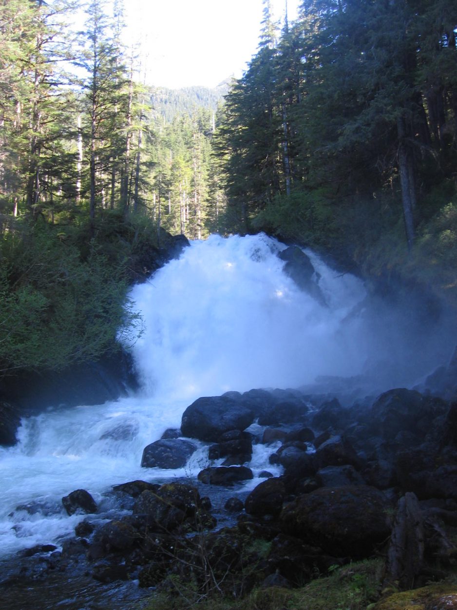 The lower falls at Cascade Creek are a short hike from the trail head near Thomas Bay.