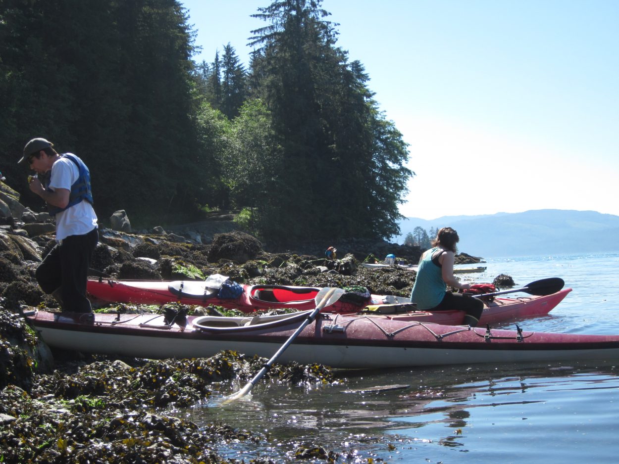 Participants in last year's Paddle Battle take a break along the shoreline at the south end of the Wrangell Narrows.