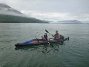 Katharina Guhlmann and Milan Pachlopnik paddle along BC and Southeast Alaska on a four month long kayak journey. Photo courtesy of Katharina Guhlmann
