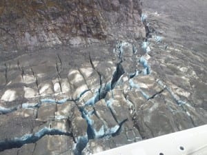 New crevasses at Baird Glacier are seen from the air. Photo/Karen Dillman