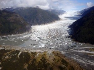 This aerial view of the Baird Glacier terminus shows recent flooding. Photo/USFS