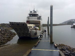 The Rainforest Islands Ferry loading vehicles at Heritage Harbor in Wrangell. (Katarina Sostaric/KSTK)