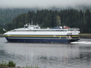 The fast ferry Fairweather in the Wrangell Narrows near Petersburg (KFSK file photo)