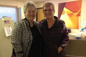 Sharon Anderson (left) and Irene Littleton stand in the District Office building, Jan. 6. Photo/Angela Denning