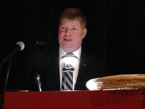 Scott Habberstad, Alaska Airlines Director of Sales and Community Marketing in Alaska, spoke at the Petersburg Chamber of Commerce annual banquet, Feb. 13. Photo/Angela Denning