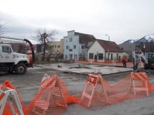 Borough staff tore down and removed the Mitkof Sales and Service building next to Sing Lee Alley this week.