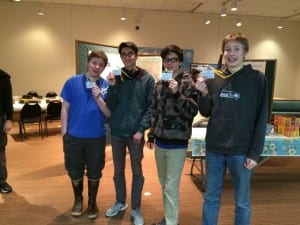 Petersburg's younger science bowl team show off their name tags at the statewide National Ocean Sciences Bowl competition in Seward. Photo courtesy of Sunny Rice