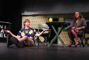 In the high school comedy, Chauncy Sandhofer plays the mayor of a tiny Hawaiian town while Erin Pfundt plays his assistant. Photo/Angela Denning