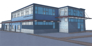 MRV architects drawing December 2015, northeast corner of the renovated municipal building
