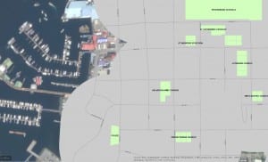 This map drawn up by the Petersburg borough shows the 500 foot buffer zone in gray, covering most of downtown Petersburg. The businesses not in that 500 foot buffer are on Excel Street and North Nordic Drive, along with Harbor Way.