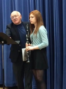 Petersburg's Alexandra Bless receives guidance from adjudicator Larry Gookin, professor emeritus of Central Washington University. Photo courtesy of Matt Lenhard