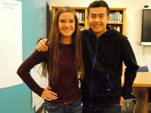 Soon-to-be graduates Maura Moyer and Jeremy Randrup in the Petersburg High School library. (Photo/Abbey Collins)