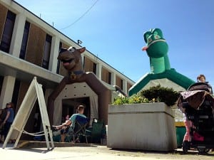 Two bouncy units downtown were a main draw for young children at the festival. Photo/Angela Denning