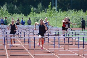 Kayleigh Eddy and Izabelle Ith were second and first in the 100 hurdles at Thunder Mountain High School. (Photo courtesy of Brad Taylor, Viking Track and Field)