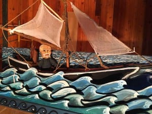 A scene from the puppet show, "Travels in the Belly of a Whale." Photo courtesy of Geppetto's Junkyard Show.