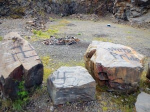 Petersburg police are investigating hate graffiti found at the gravel pit just of town. Photo/Angela Denning