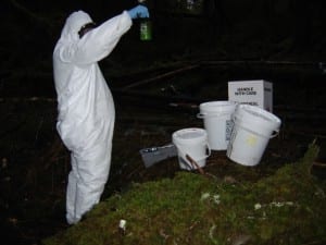 Law enforcement found the remnants of a suspected meth lab near Hammer Slough not far from downtown Petersburg in 2010. (KFSK file photo courtesy of the PPD)
