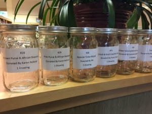 Some of the jars that readers can leave their raffle tickets in to try to win prizes (photo/Abbey Collins)