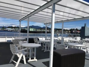 The promenade deck on the Chichagof Dream. Before renovations, this area was filled with guest cabins.