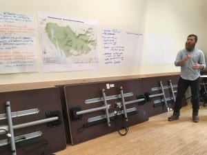 Adam Andis leads a discussion with Petersburg residents about the Petersburg Salt-Chuck wilderness area