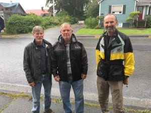 Joe Yuhas and brothers Steve and Larry Banwart were stranded in Petersburg after the Columbia ferry broke down on Wednesday. (Photo/Abbey Collins)
