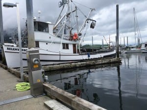 The F/V Relentless docked in Petersburg's South Harbor and the crew removed their net. (photo/Abbey Collins)