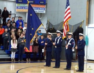Color Guard presented the flags at the Veteran's Day service Nov. 11 at the high school gym. Photo/Angela Denning