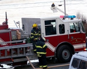 Petersburg fire fighters worked from trucks located and Wrangell Avenue (shown here) and from Nordic Drive. Photo/Angela Denning