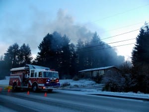 Petersburg fire fighters worked from trucks located at Nordic Drive (shown here) and Wrangell Avenue. Photo/Angela Denning