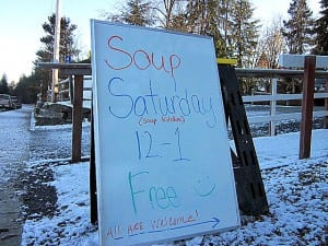 This sign is posted outside of the St. Catherine of Siena Catholic Church in Petersburg Saturdays. Photo/Angela Denning