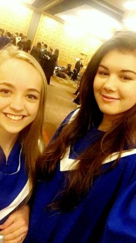 Sophomore Eva Lenhard (left) and Senior Kelsa Sperl sang Alto II in the All Northwest. Photo courtesy of Matt Lenhard