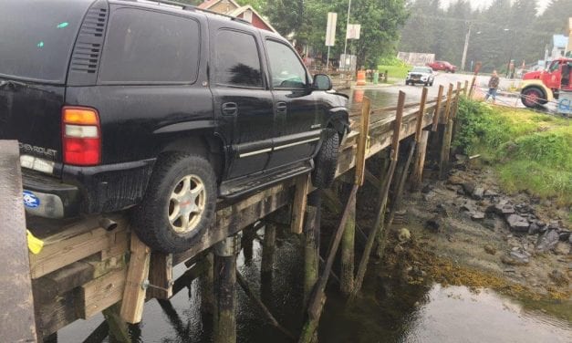 SUV nearly goes off bridge over Hammer Slough