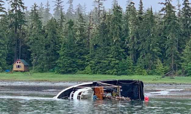 Boat sinks in Wrangell Narrows south of Petersburg